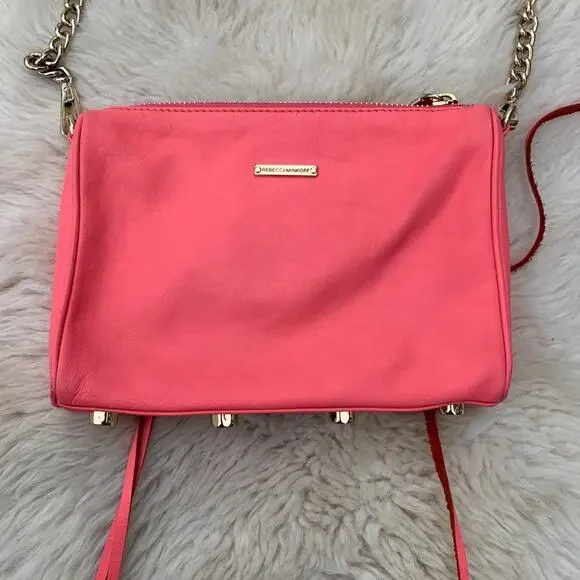 Rebecca Minkoff 3 Zip Mini MAC clutch crossbody bag Bright Hot Neon Pink Barbie - Picture 6 of 8